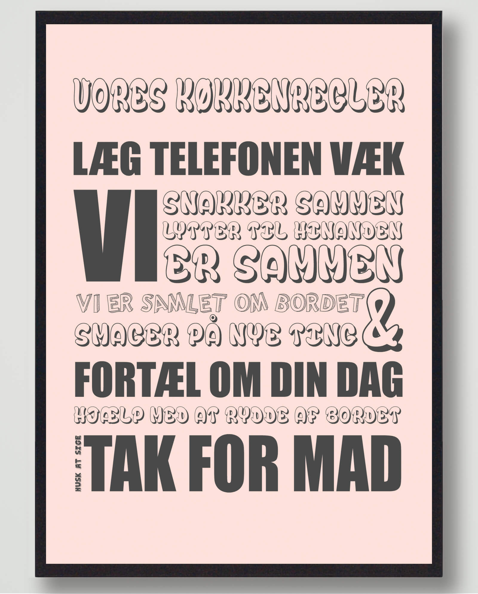 Rosa Vores Køkkenregler Plakat - Plakatdyr.dk Plakater