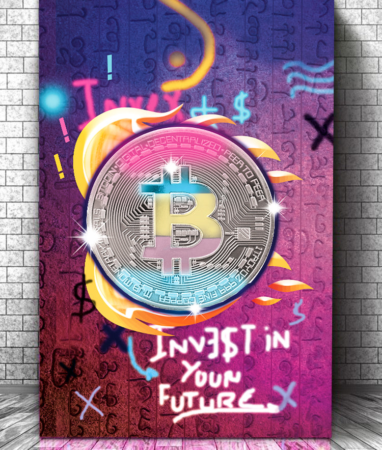 Bitcoin Invest Your Future Plakat Lærred - Just Karikatur Plakater