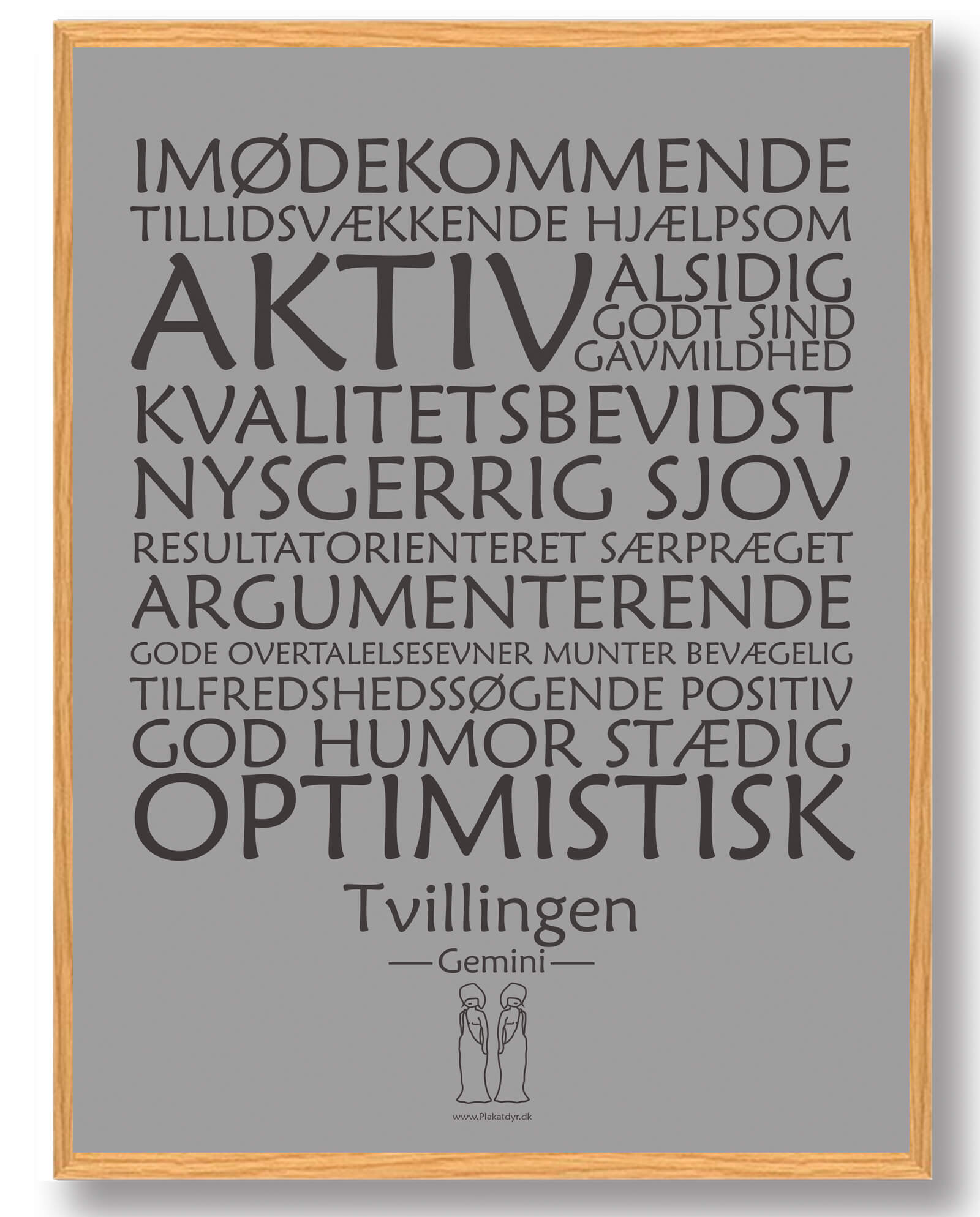 Stjernetegn Tvillingen Grå Plakat - Plakatdyr.dk Plakater