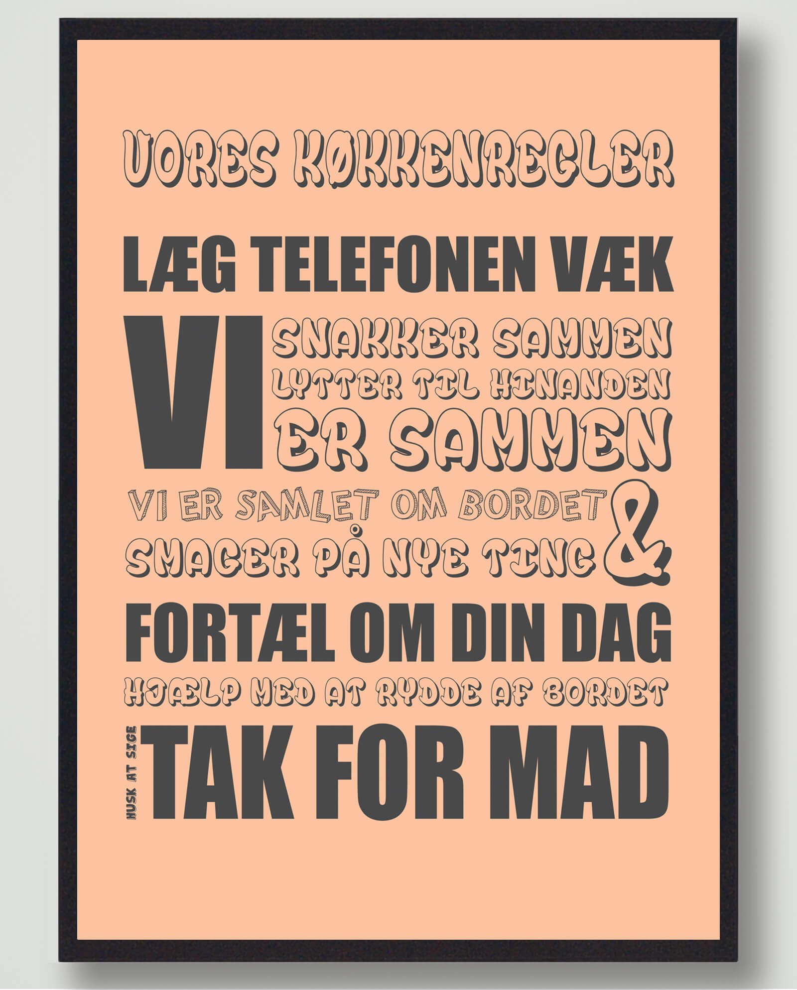 Orange Vores Køkkenregler Plakat - Plakatdyr.dk Plakater