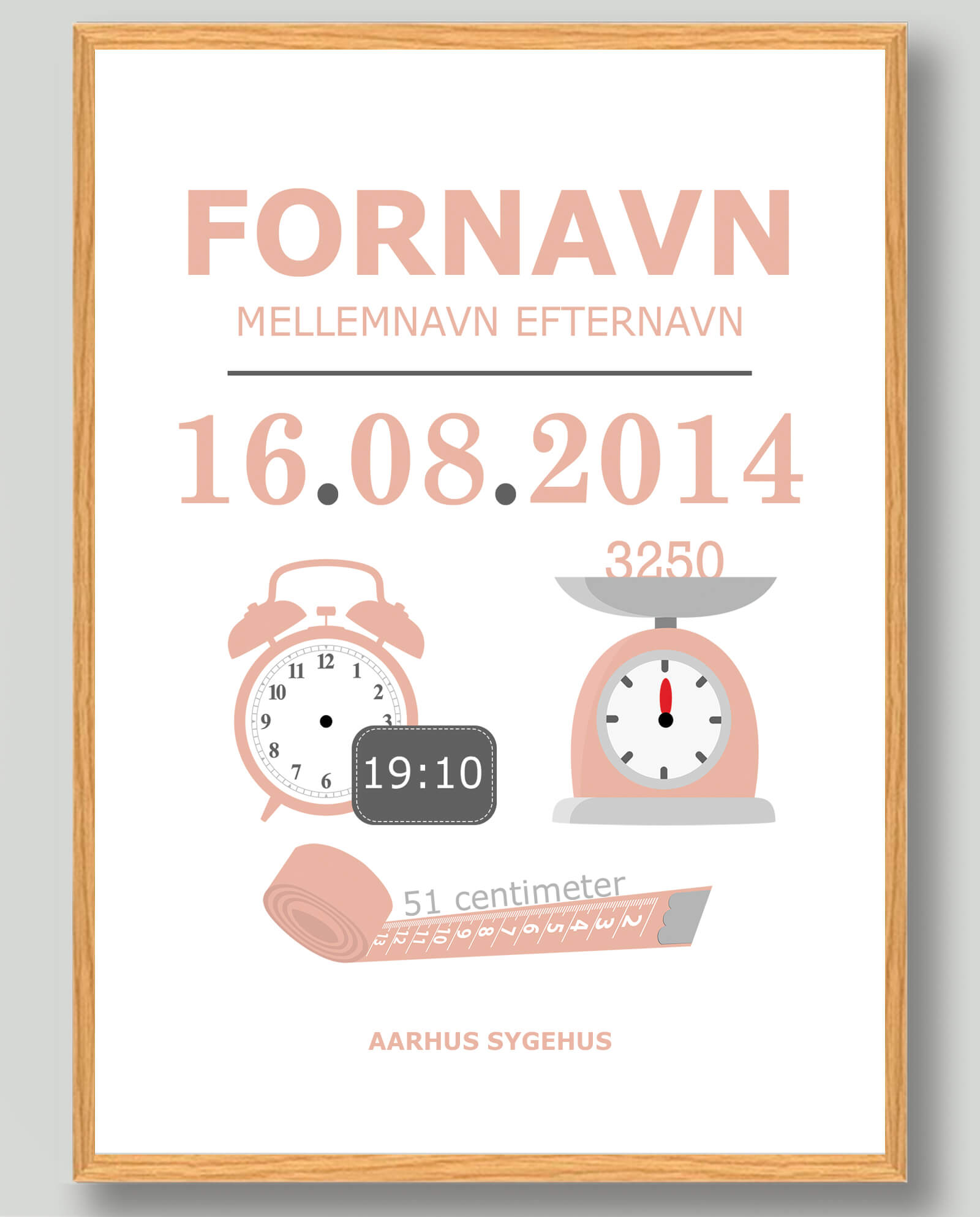 Beige Klassisk Fødselstavle Plakat - Plakatdyr.dk Plakater