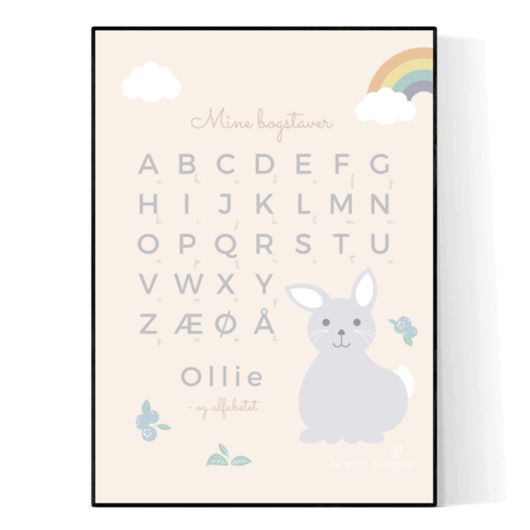 Alfabetplakat Med Navn Kanin 50x70 Uden Ramme Nordic Simply - Nordic Simply Plakater