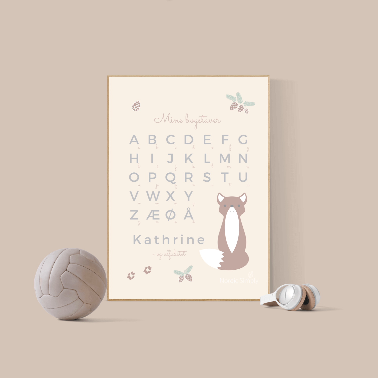 Alfabetplakat Med Navn Ræv 50x70 Uden Ramme Nordic Simply - Nordic Simply Plakater