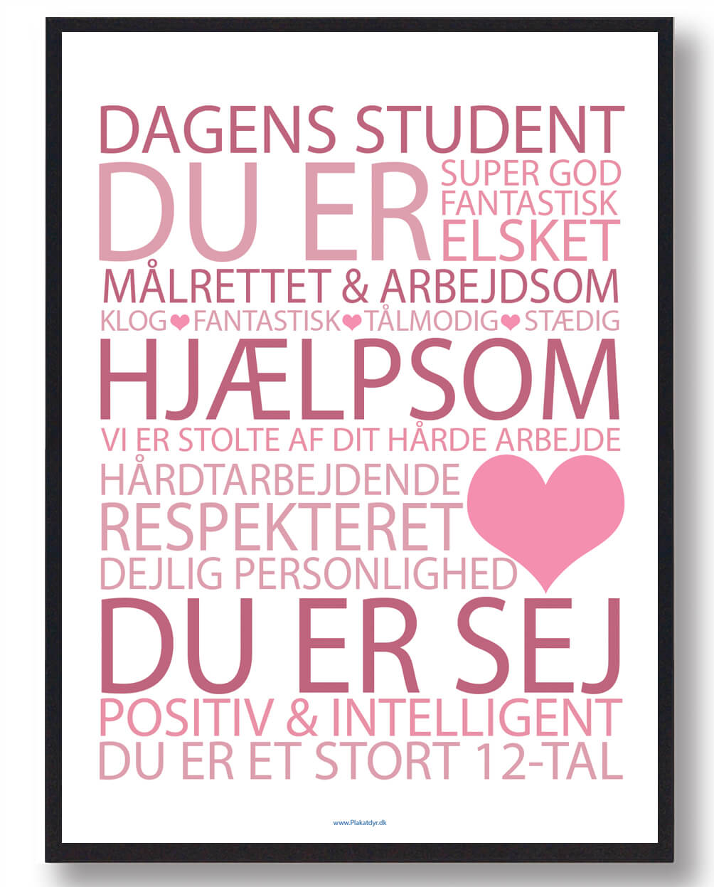 Lyserød Dagens Student Plakat - Plakatdyr.dk Plakater