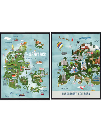 Danmark Europa Håndtegnede Plakat - Plakatdyr.dk Plakater