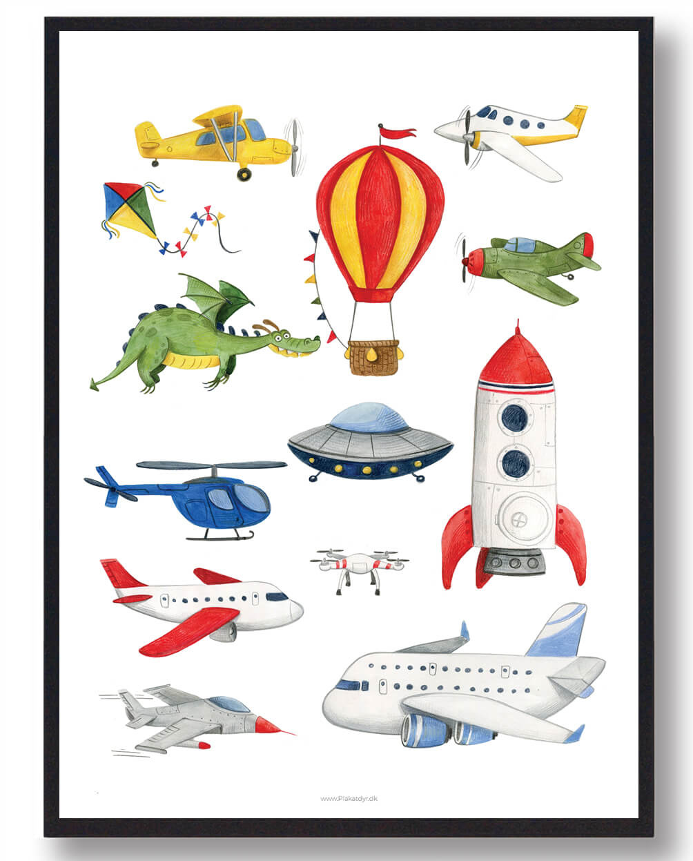 Fly Helikopter Håndtegnet Plakat - Plakatdyr.dk Plakater