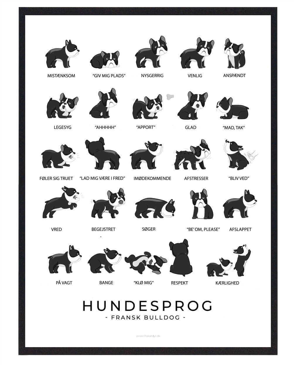 Sort Fransk Bulldog Plakat Hundesprog - Plakatdyr.dk Plakater