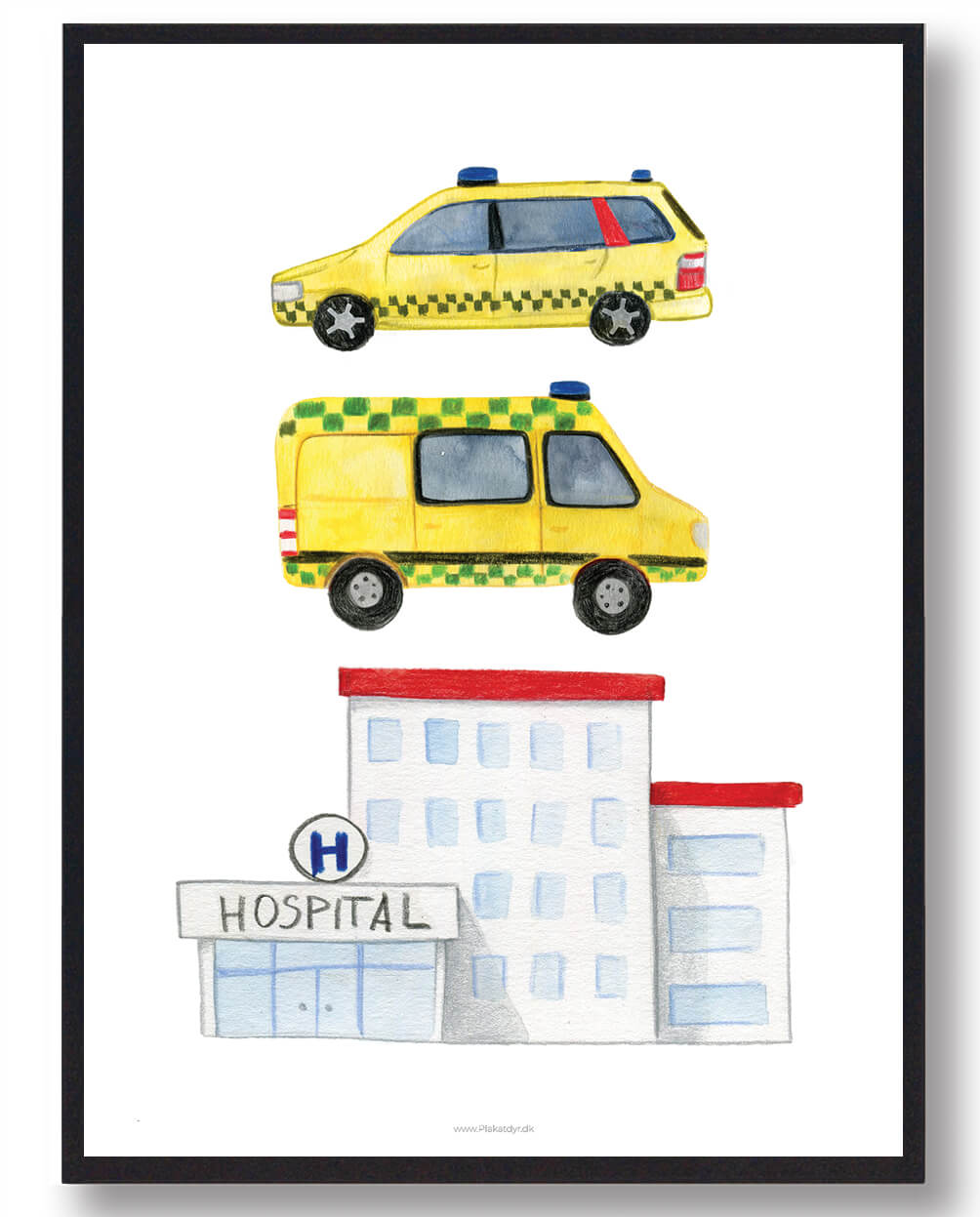 Hospital Håndtegnet Plakat - Plakatdyr.dk Plakater