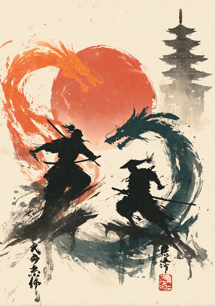 Japansk Plakat 160 Samurai Drager - Plakat Portalen Plakater
