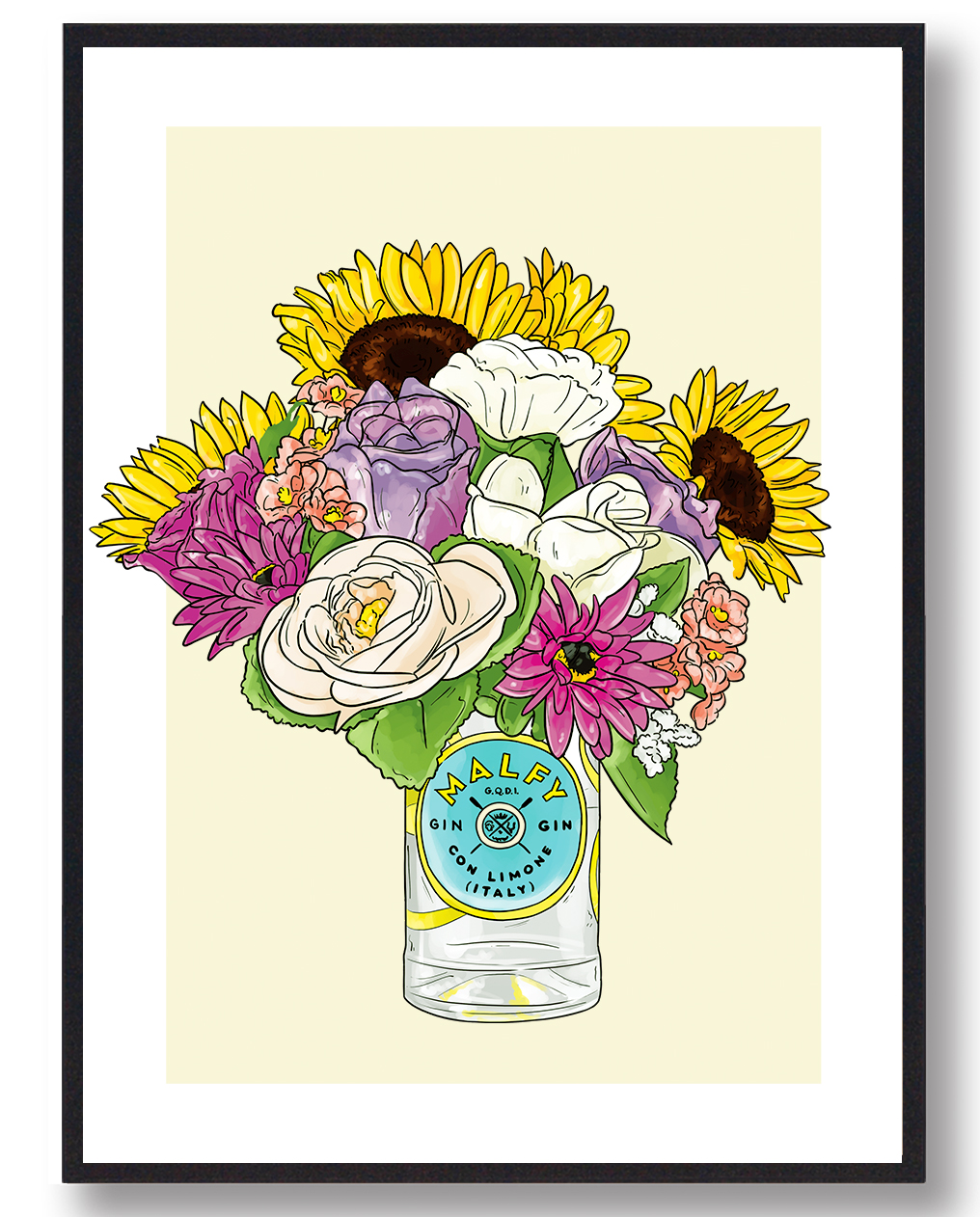 Blomster Malfy Gin Plakat Gul - Plakatdyr.dk Plakater