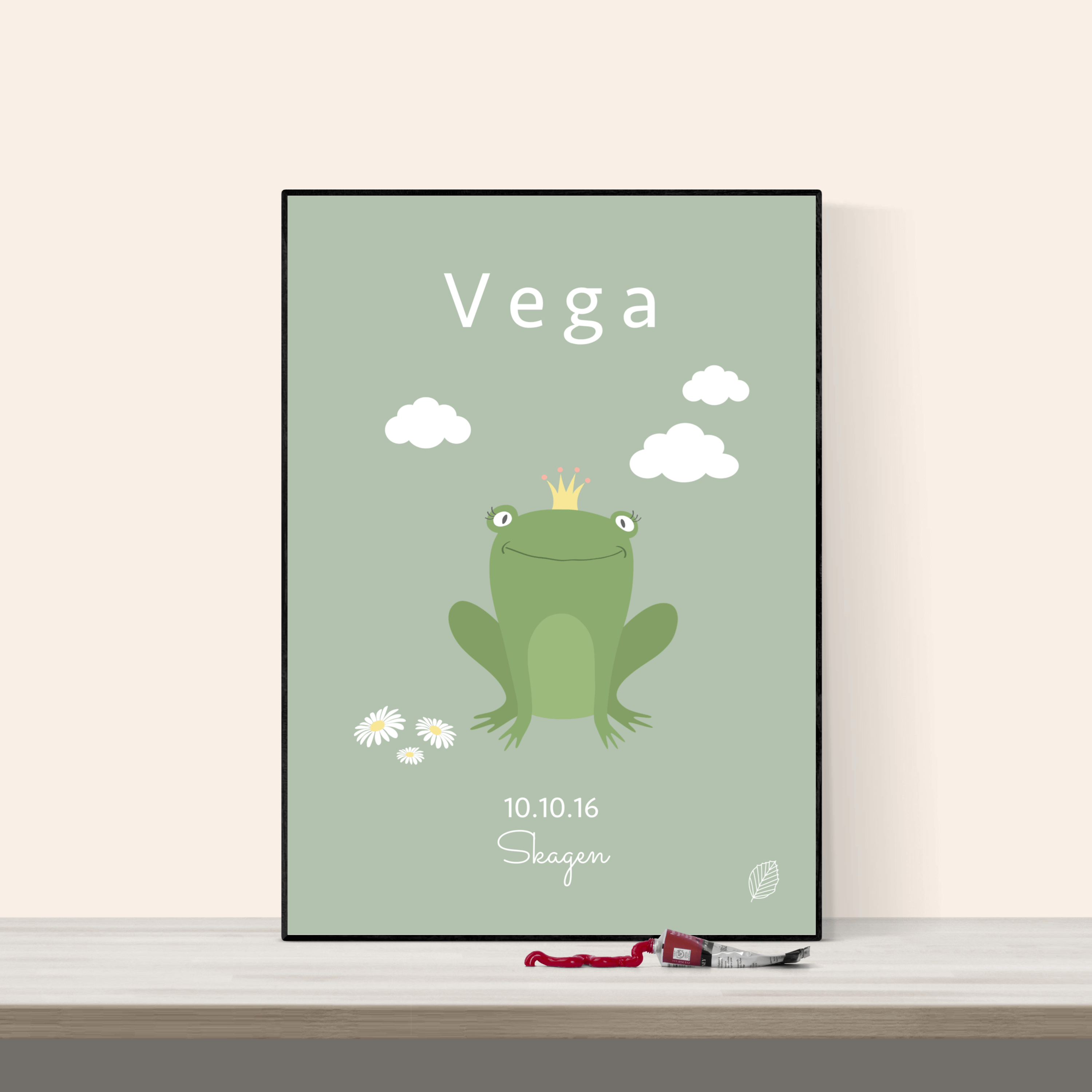 Grøn Navneplakat Med & Dato Frø 50x70 Uden Ramme Nordic Simply - Nordic Simply Plakater
