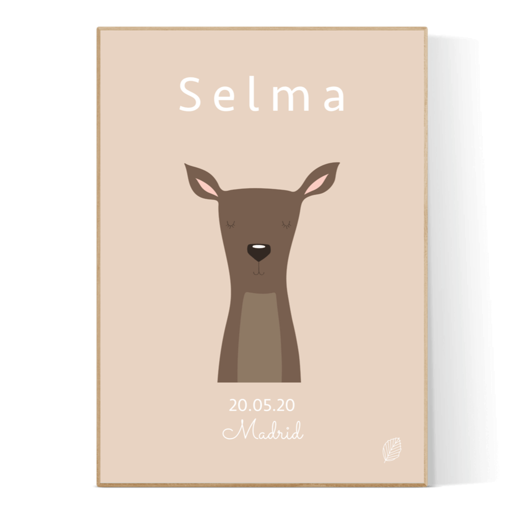 Rosa Navneplakat Med & Dato Rådyr 50x70 Uden Ramme Nordic Simply - Nordic Simply Plakater