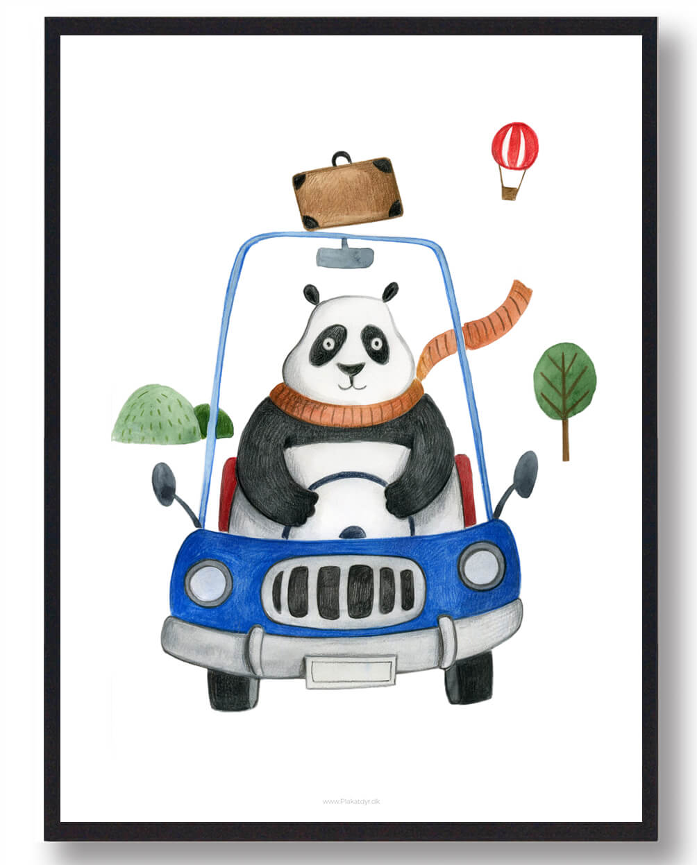 Panda Bil Håndtegnet Plakat - Plakatdyr.dk Plakater