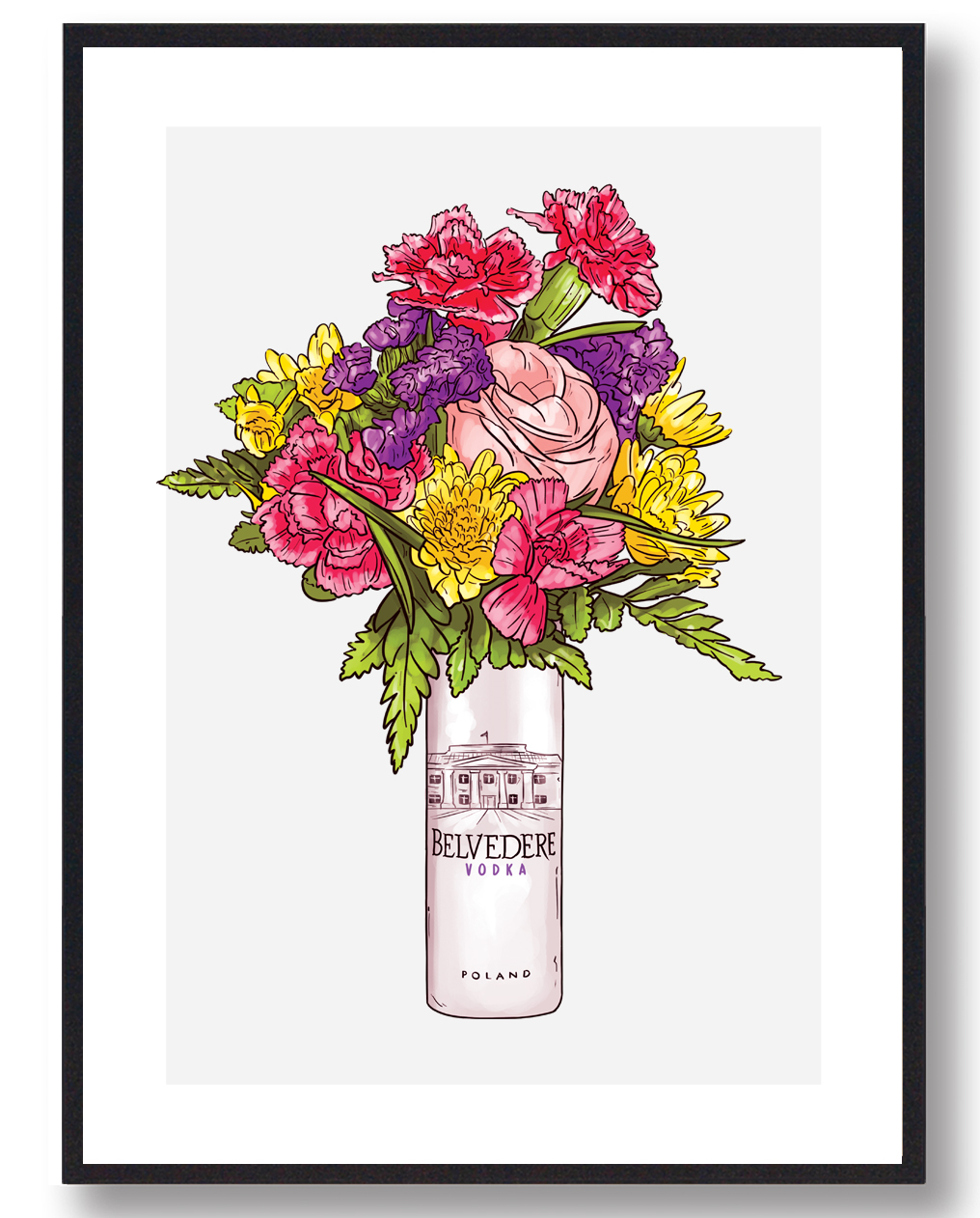 Blomster Belvedere Vodka Plakat Grå - Plakatdyr.dk Plakater