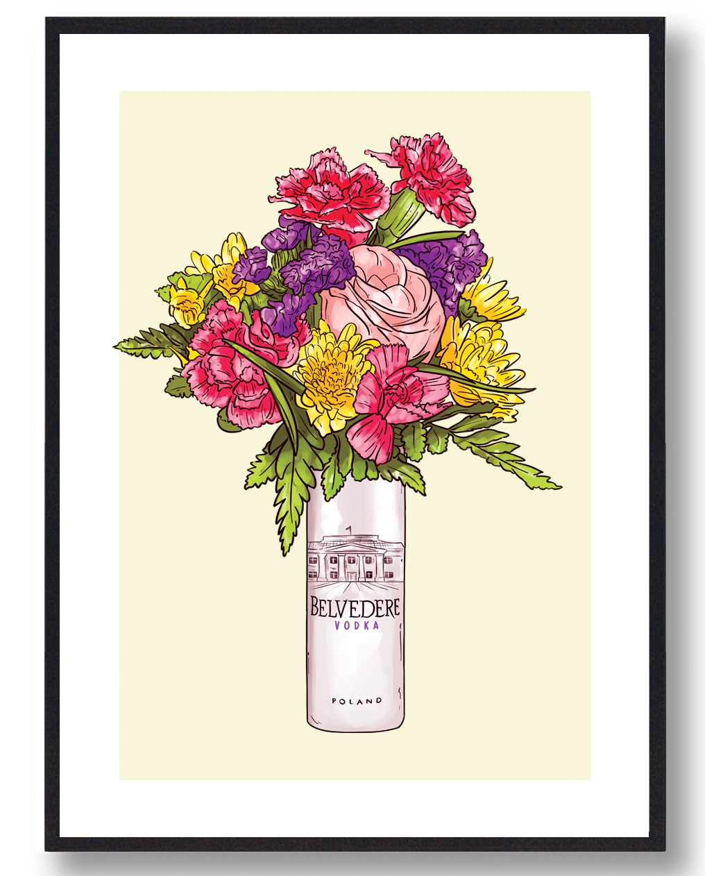 Blomster Belvedere Vodka Plakat Gul - Plakatdyr.dk Plakater