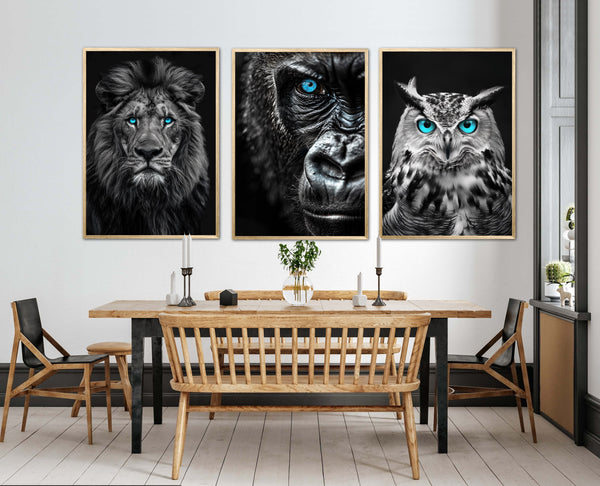 Blue Eyes Plakatsæt Gorilla Ugle Løve - Plakat Portalen Plakater