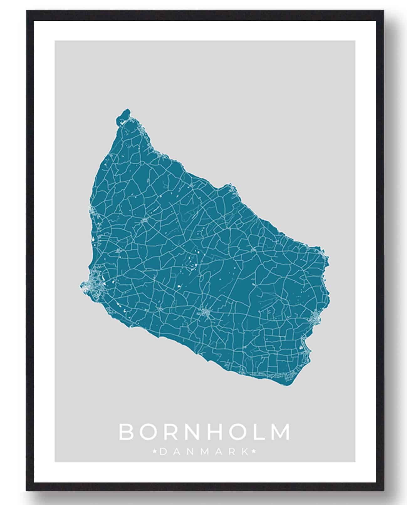 Blå Bornholm Plakat - Plakatdyr.dk Plakater