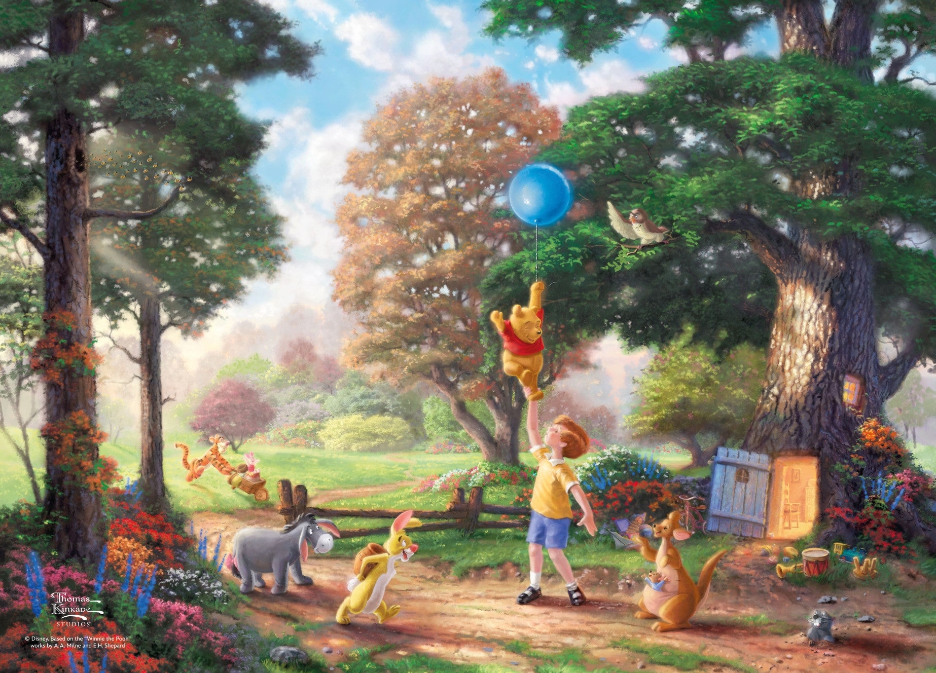 Rosa Peter Plys Flyver Ballon Thomas Kincade Disney - Plakater
