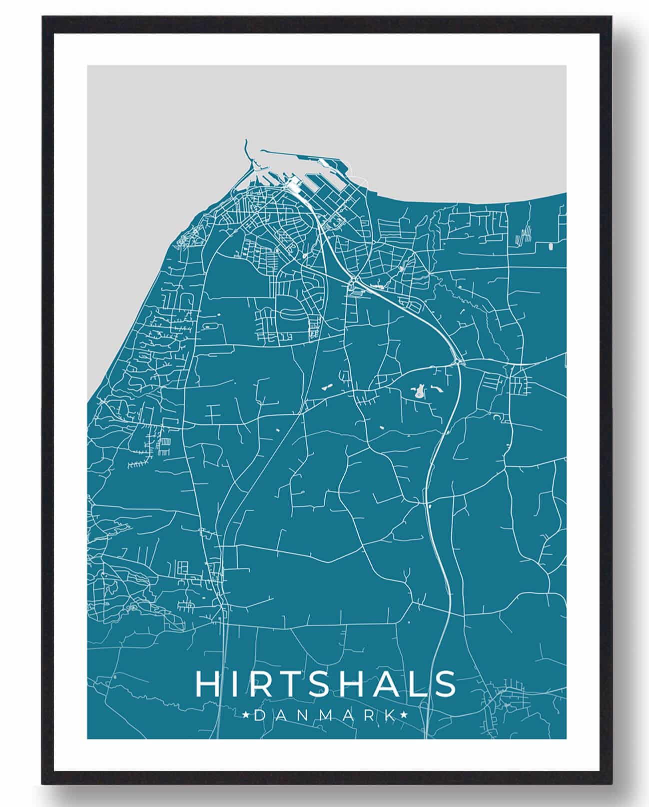 Blå Hirtshals Plakat - Plakatdyr.dk Plakater