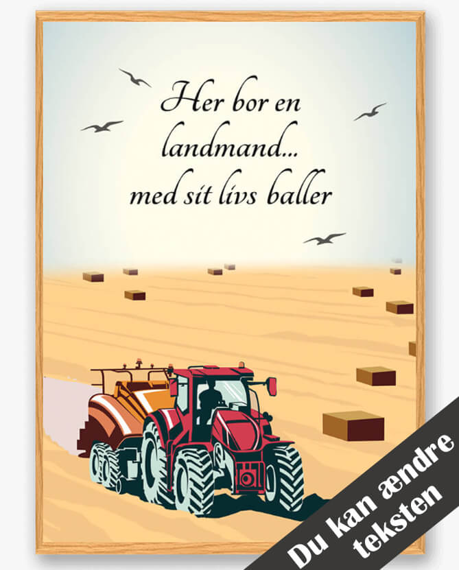 Rød Her Bor Landmand Plakat - Plakatdyr.dk Plakater