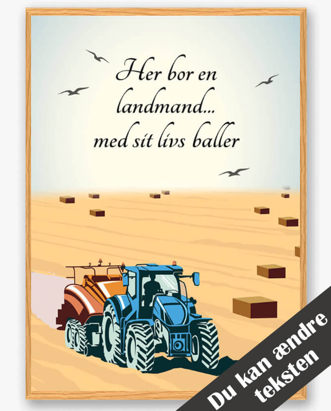 Blå Her Bor Landmand Plakat - Plakatdyr.dk Plakater