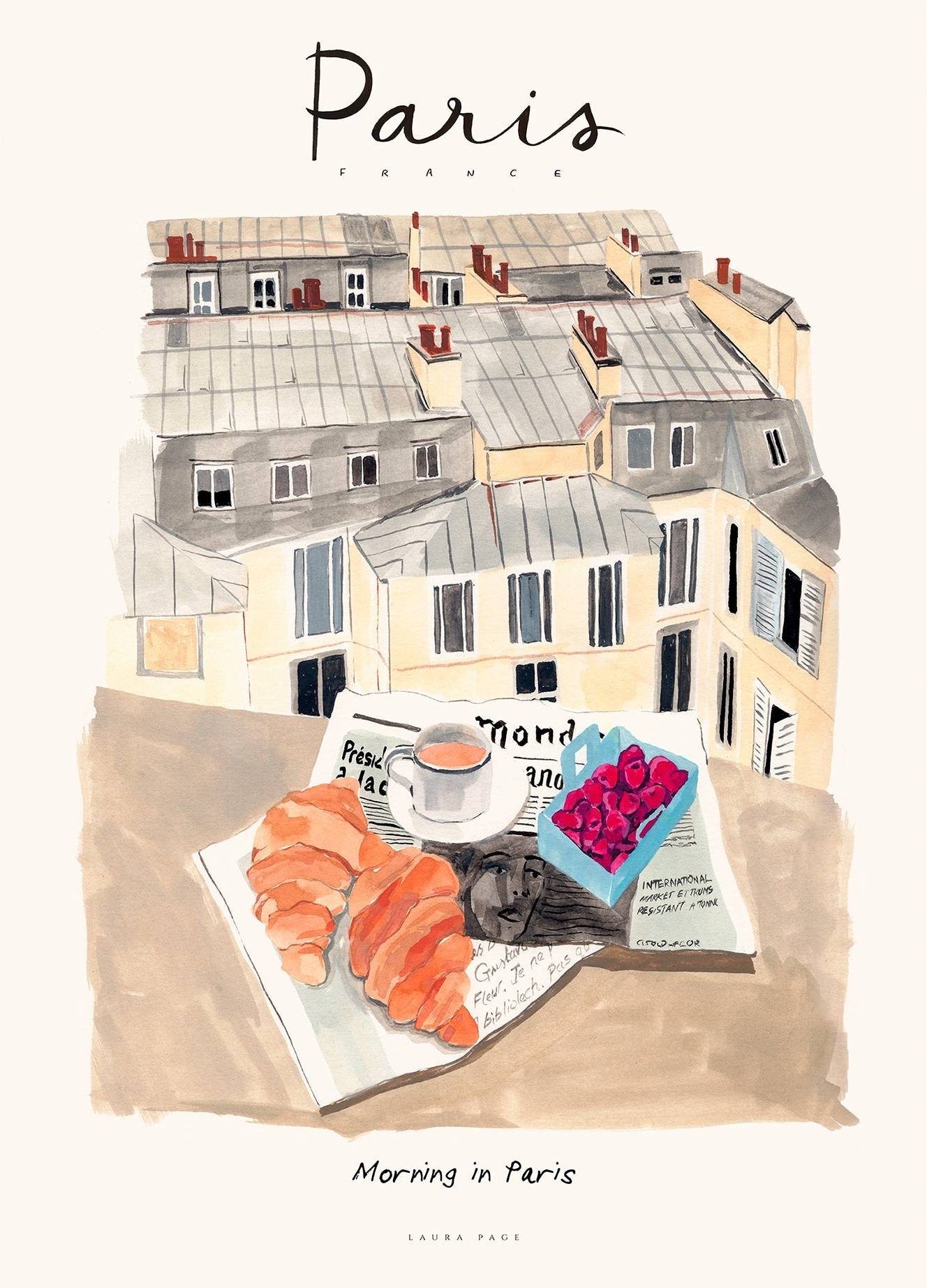 Rosa Morning Paris Laura Page - Laura Page Plakater