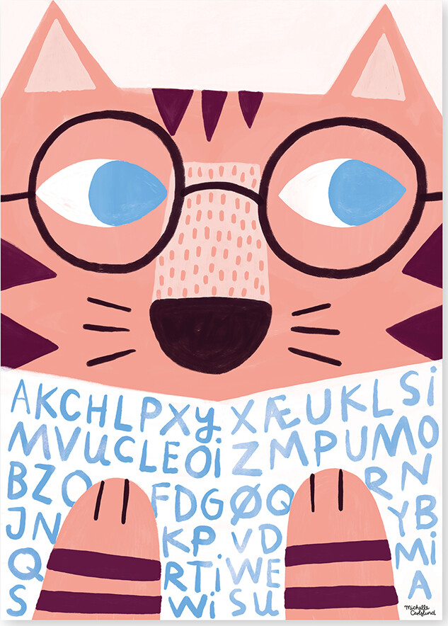 Michelle Carlslund Plakat 30x40 Læsende Tiger - Plakater  - 5713215004583