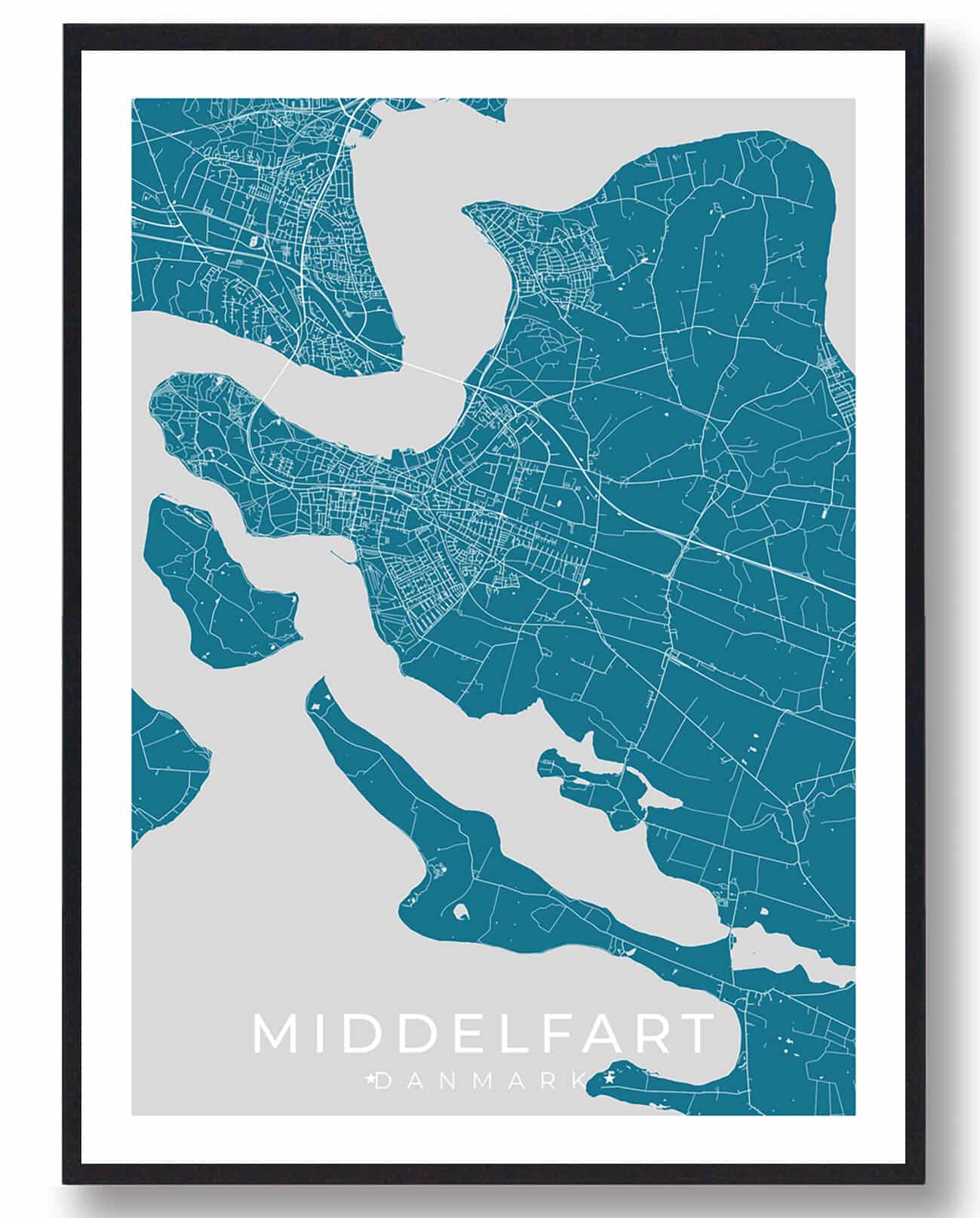 Blå Middelfart Plakat - Plakatdyr.dk Plakater