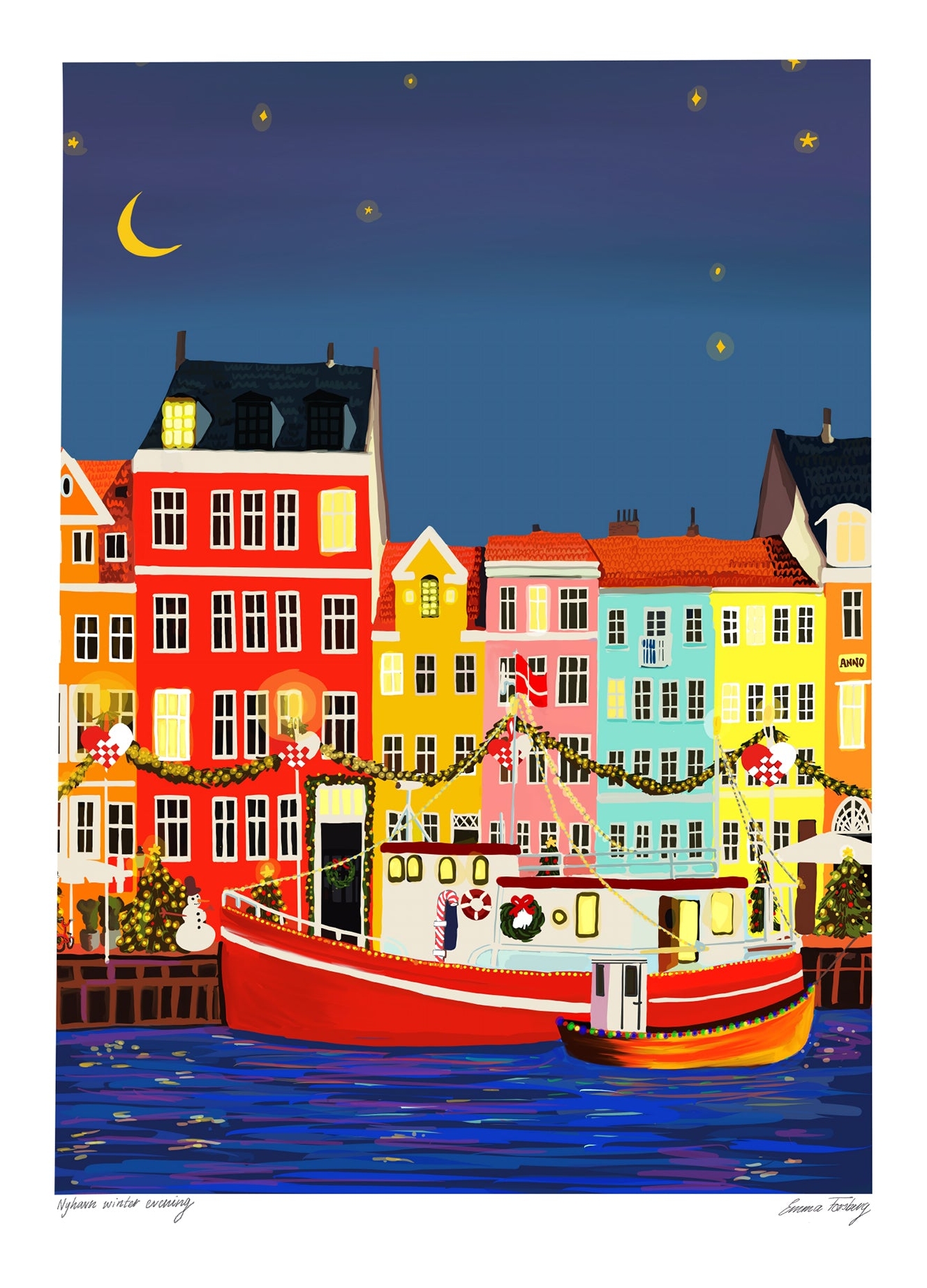 Rosa Nyhavn Winter Evening - Emma Forsberg Plakater