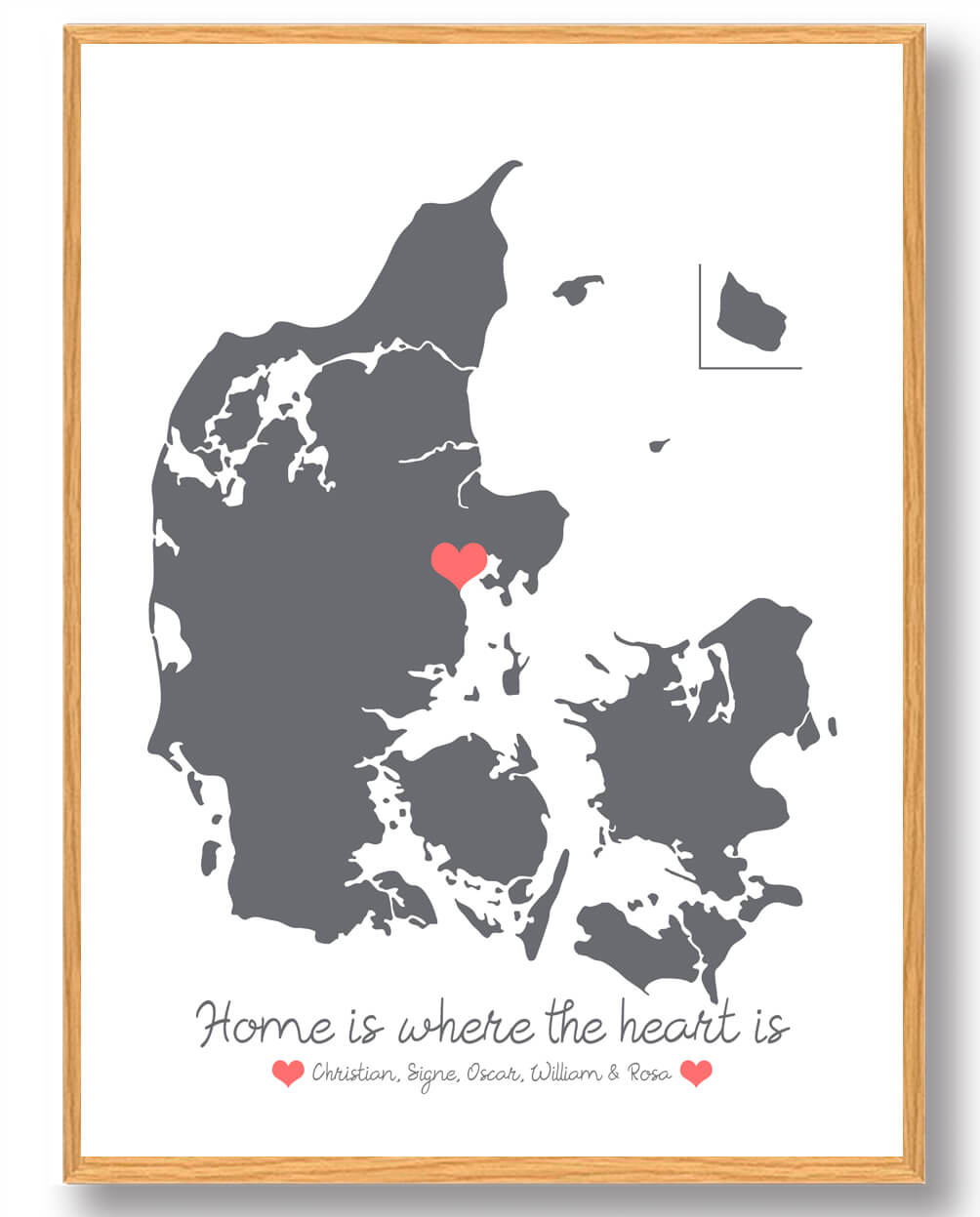 Personligt Danmarkskort Plakat Grå - Plakatdyr.dk Plakater