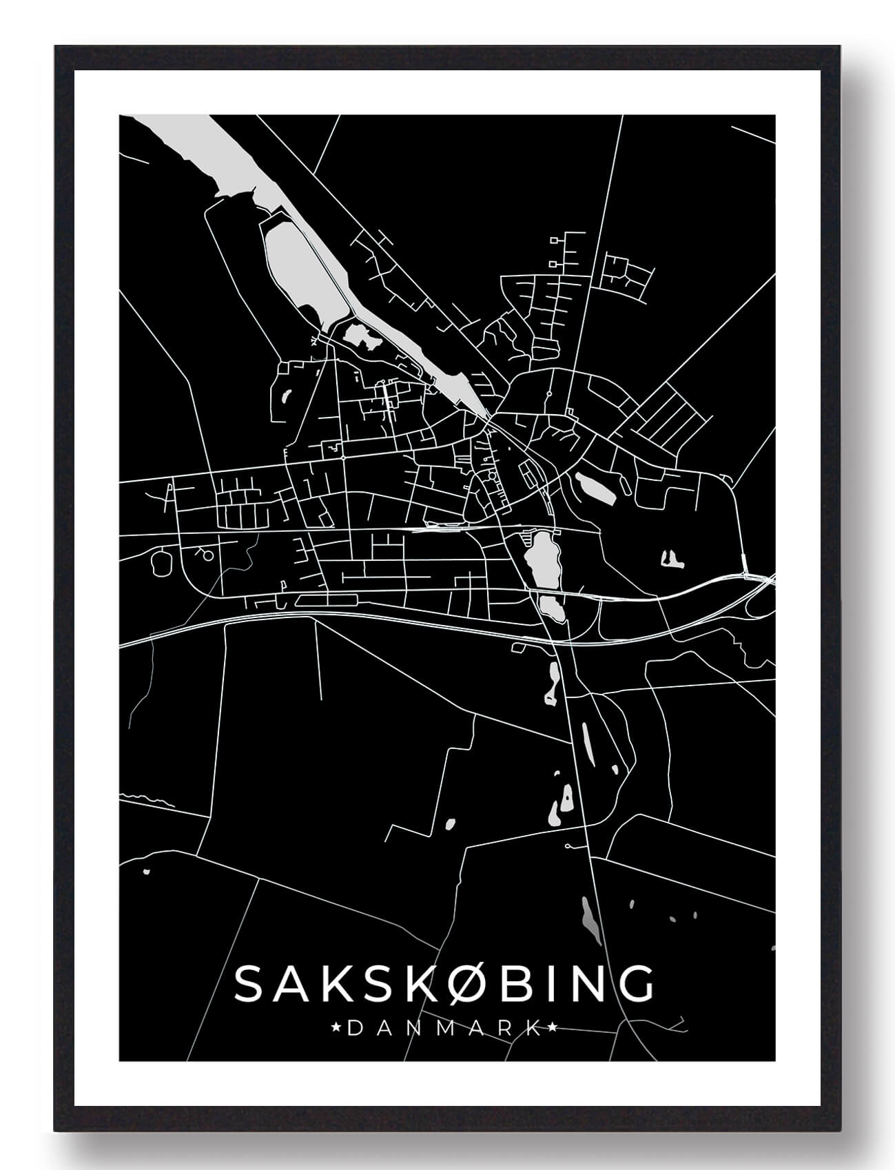 Sort Sakskøbing Plakat - Plakatdyr.dk Plakater