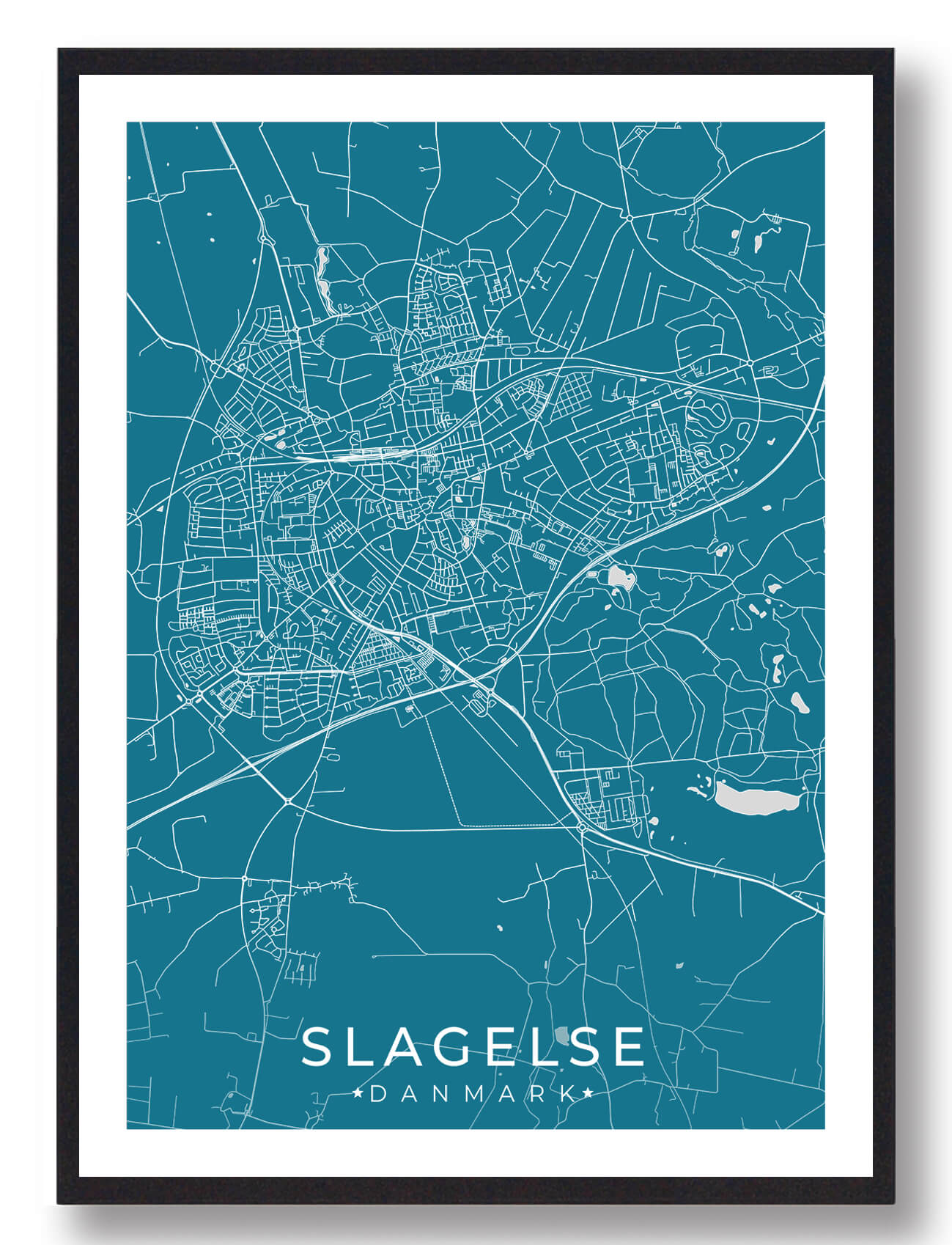 Blå Slagelse Plakat - Plakatdyr.dk Plakater