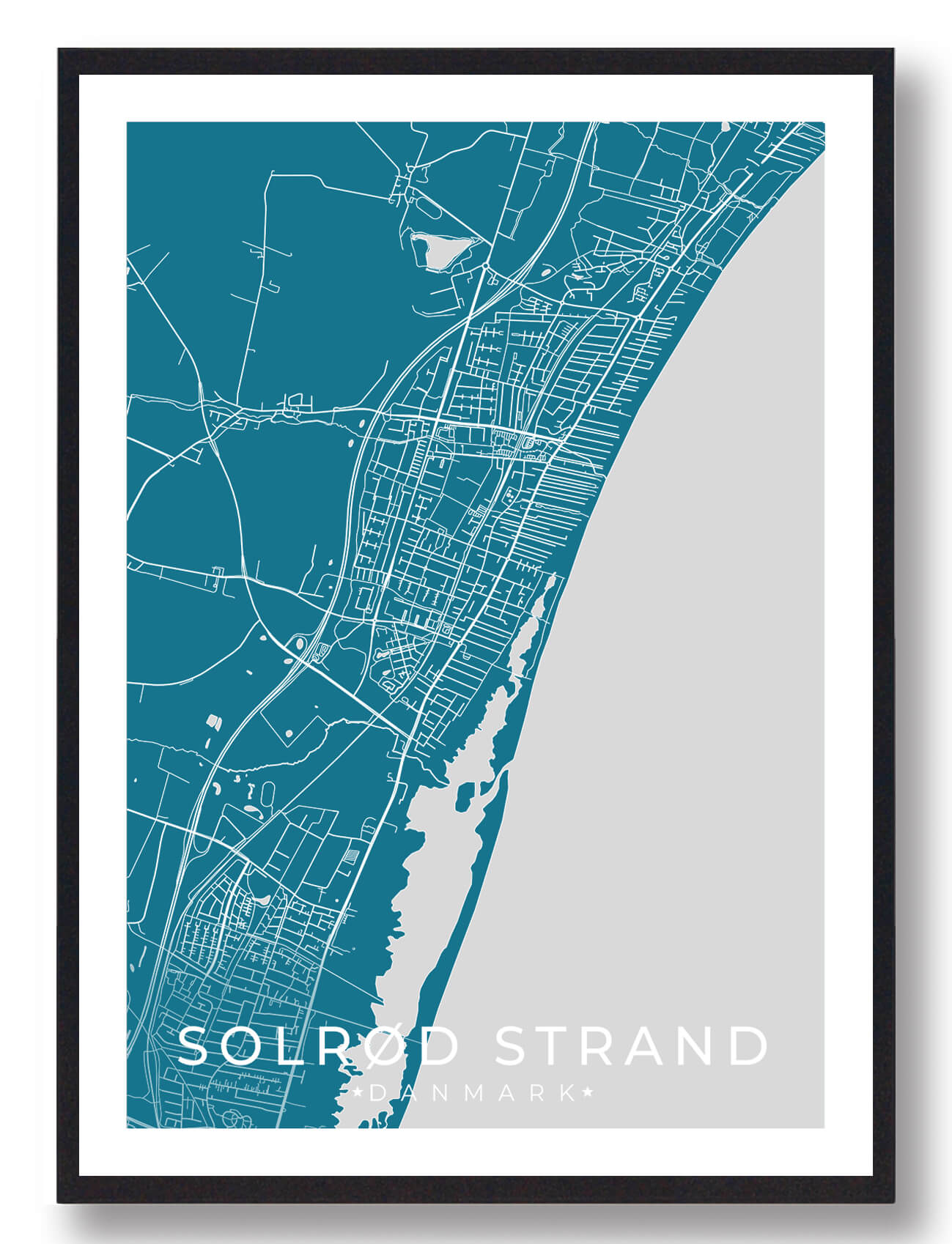 Blå Solrød Strand Plakat - Plakatdyr.dk Plakater