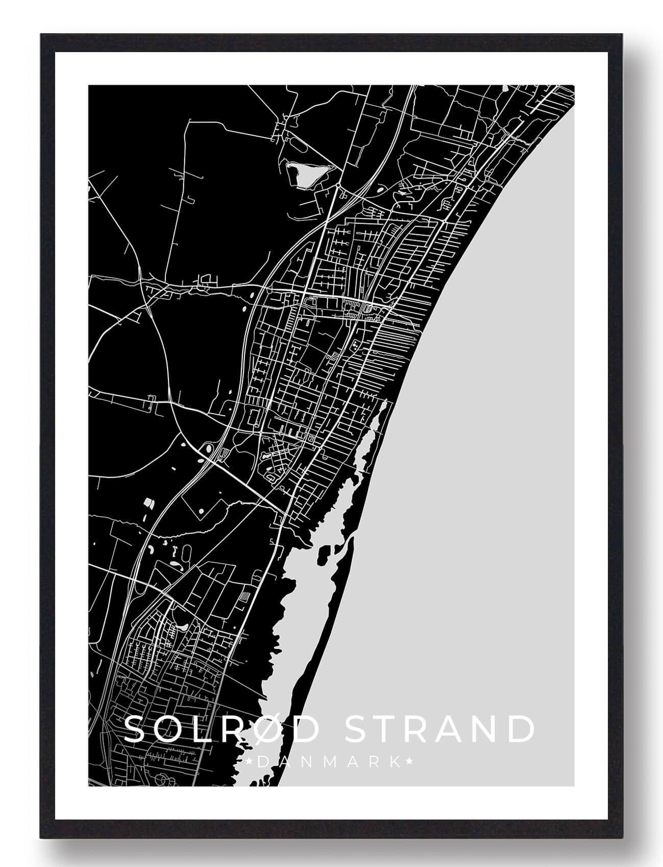 Sort Solrød Strand Plakat - Plakatdyr.dk Plakater