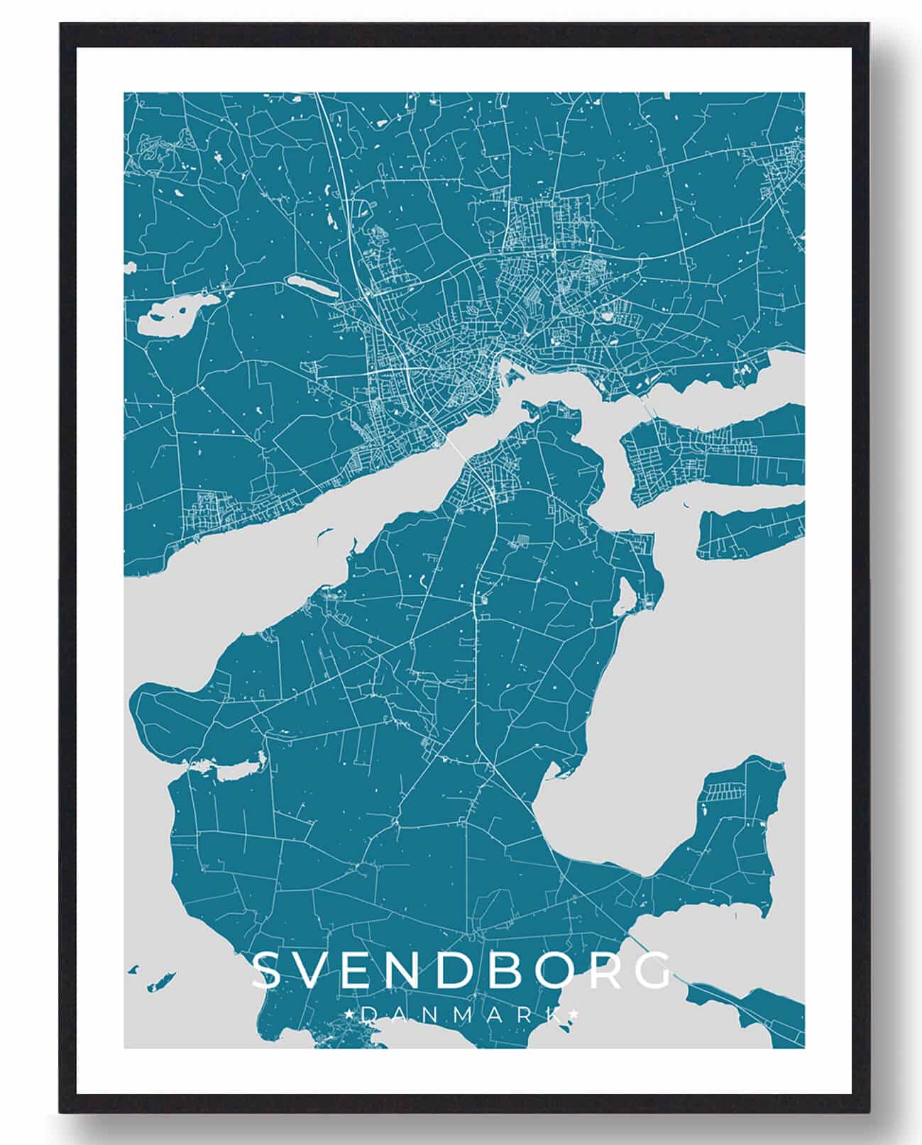 Blå Svendborg Plakat - Plakatdyr.dk Plakater