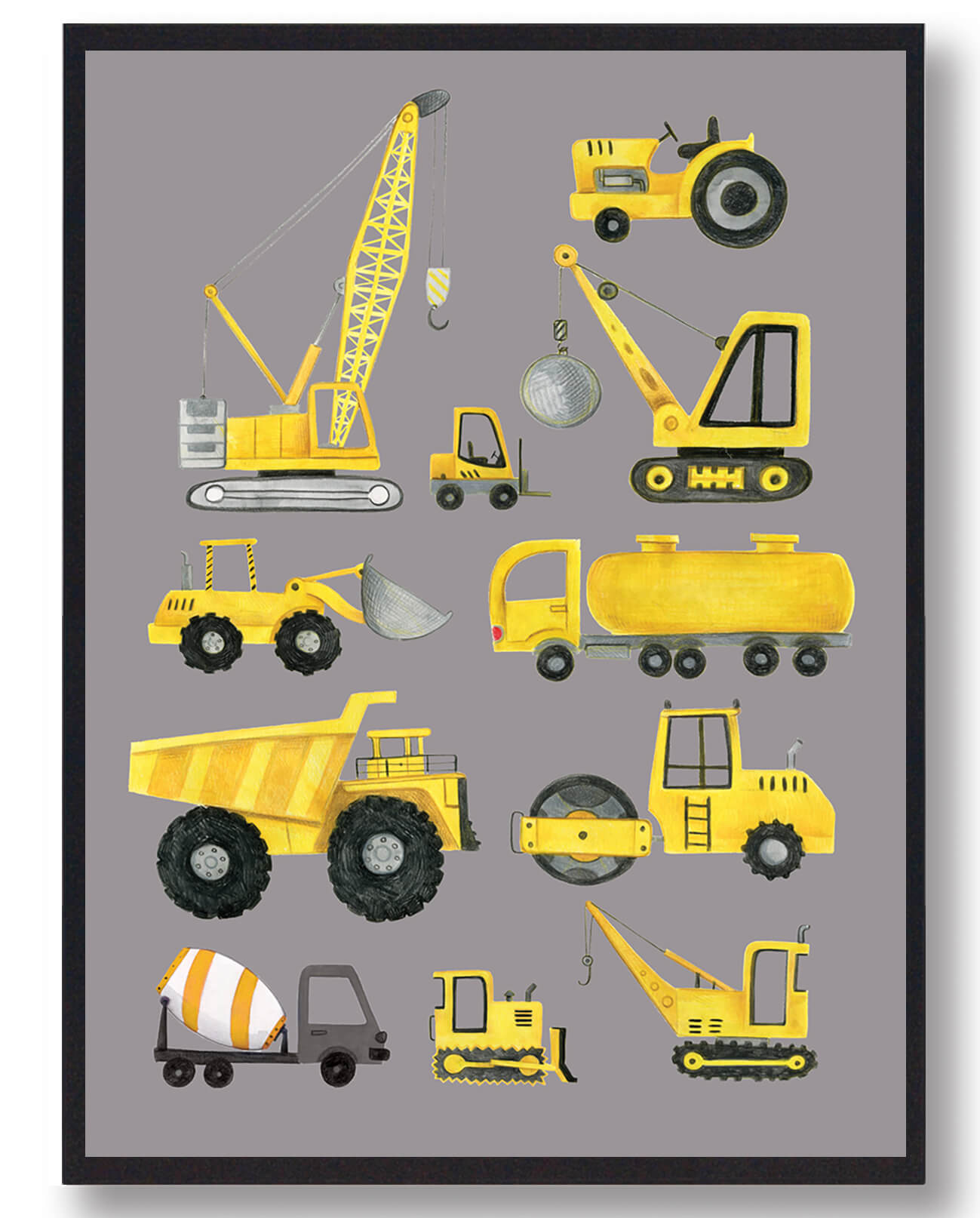 Bygningskøretøjer Håndtegnet Plakat Lilla - Plakatdyr.dk Plakater