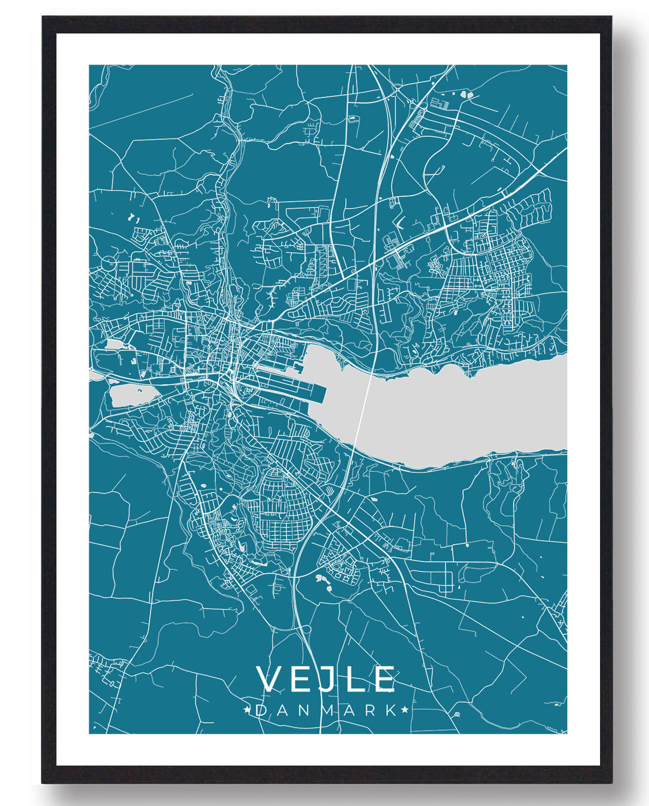 Blå Vejle Plakat - Plakatdyr.dk Plakater