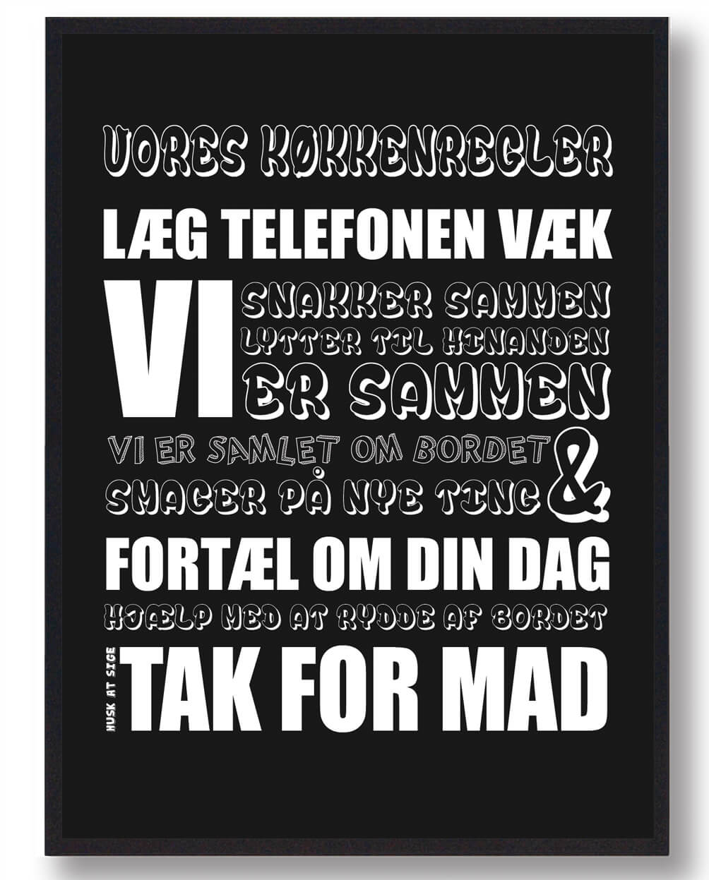 Sort Vores Køkkenregler Plakat - Plakatdyr.dk Plakater