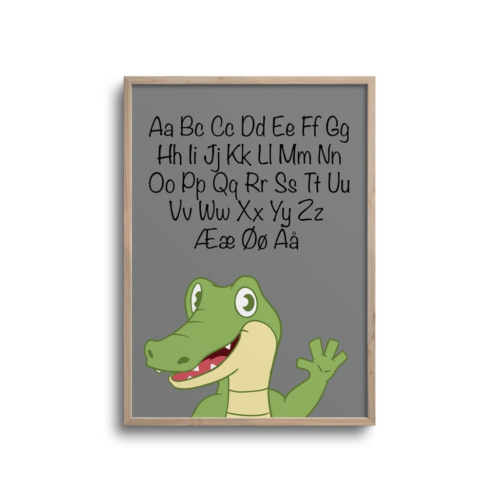 Abc Krokodille Plakat Grå - Plakater