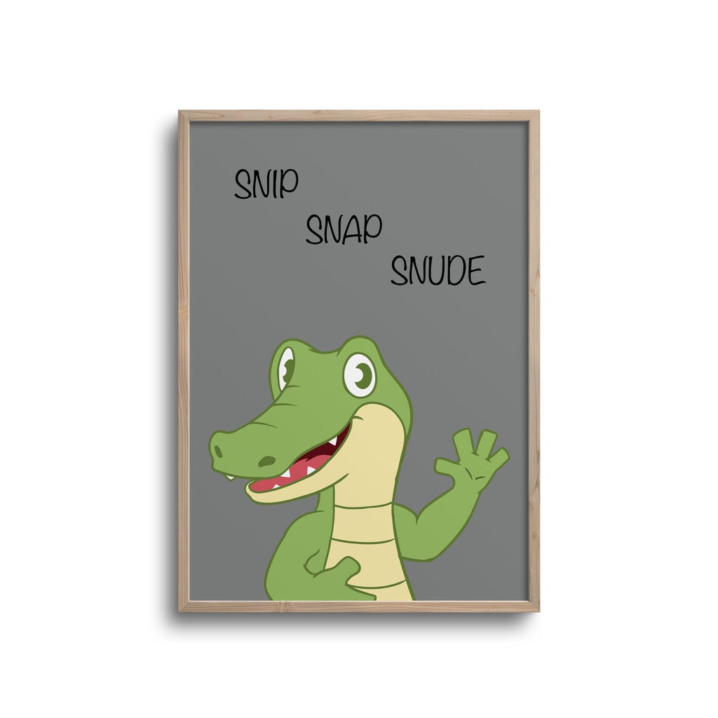 Krokodille Plakat Med Snip Snap Snude Grå - Plakater
