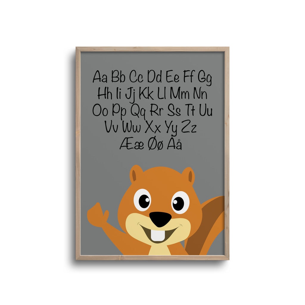 Grå Abc Plakat Med Egern - Plakater