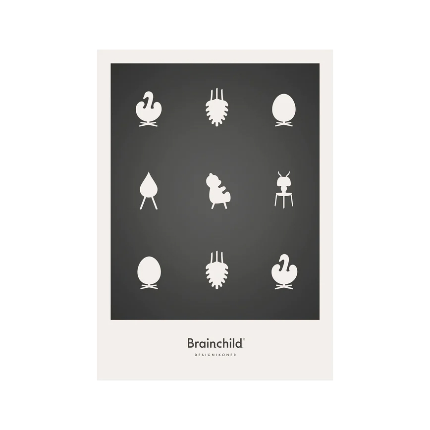 Brainchild Ikoner MØrkgrÅ Plakat 30x40cm - Brainchild Plakater