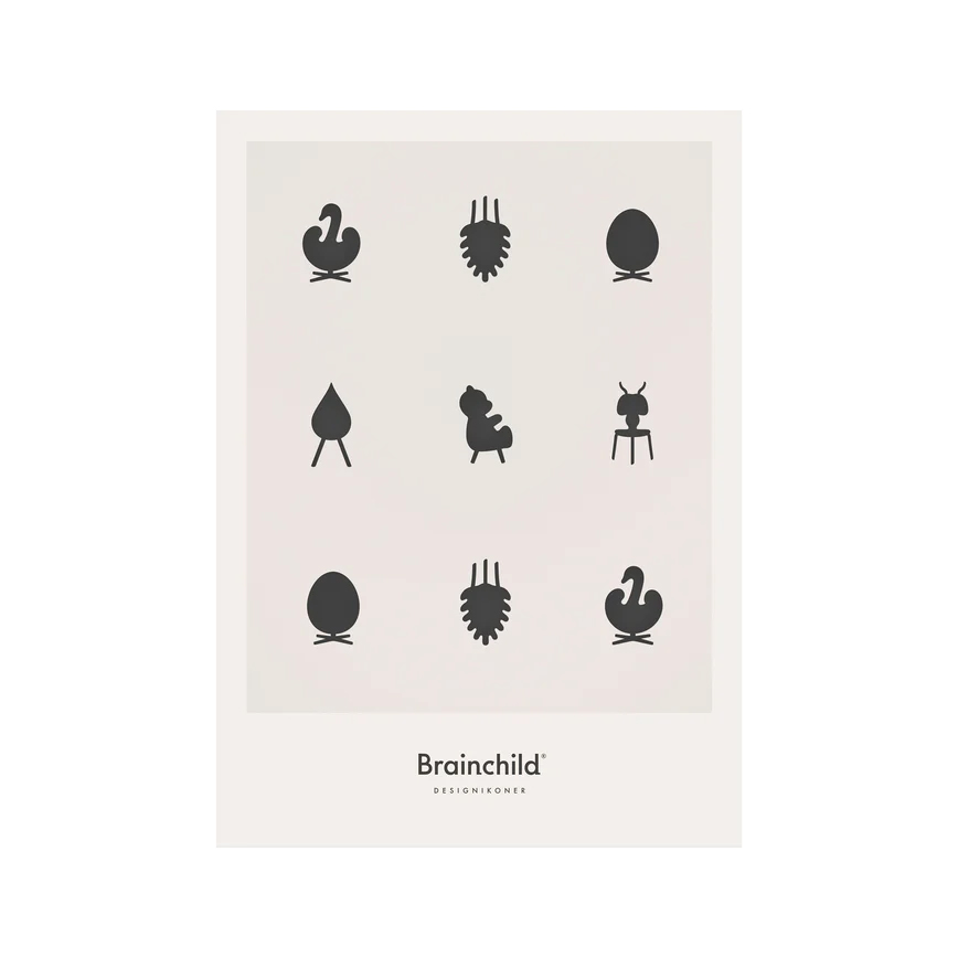 Brainchild Ikoner LysgrÅ Plakat 30x40cm - Brainchild Plakater