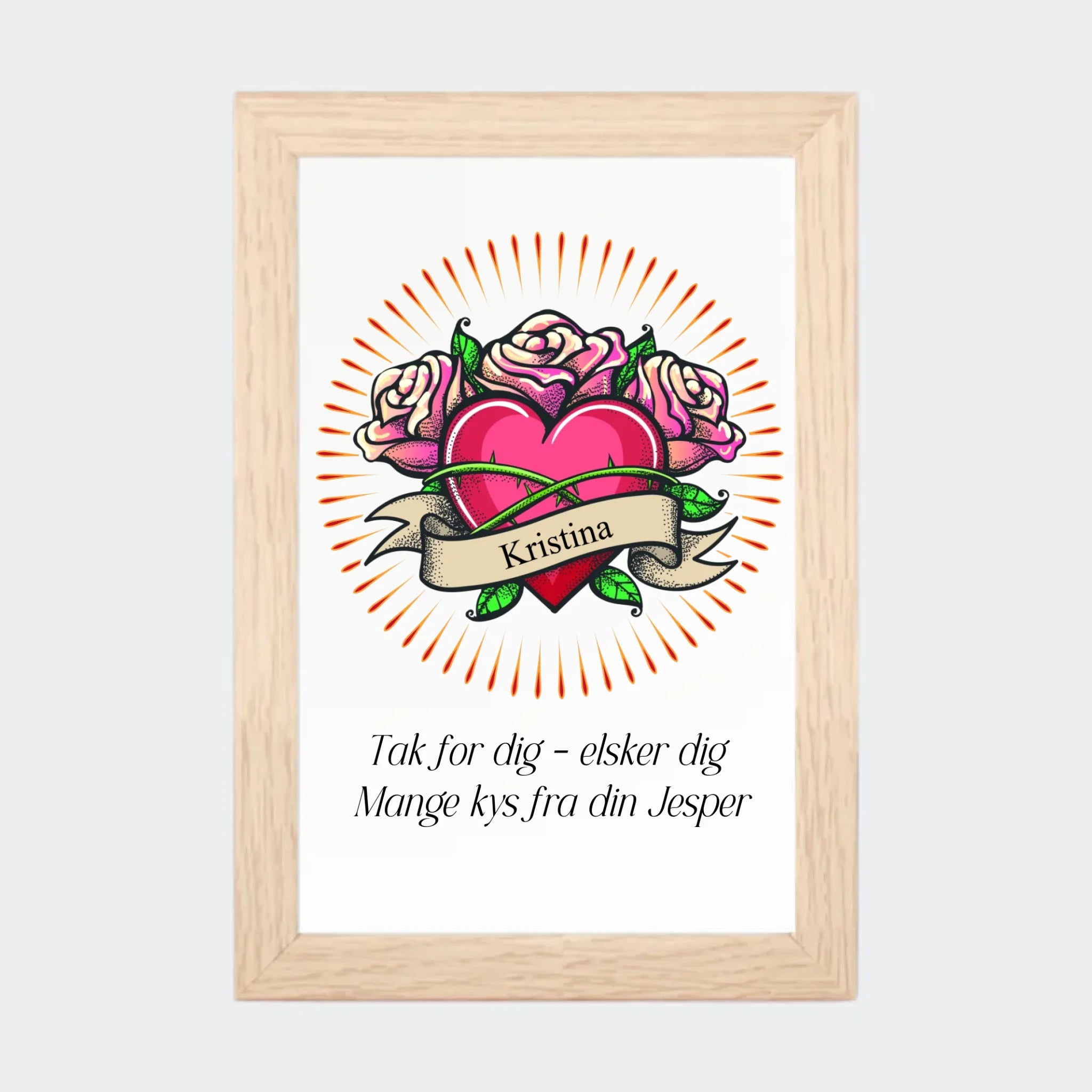 Natur Plakat Hjerte Med Navn Tekst 10x15 10x15 - Teeinblue Plakater