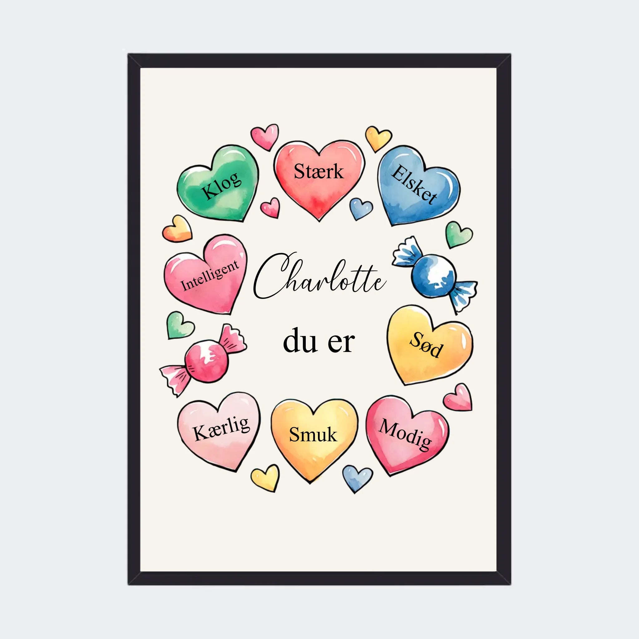 Sort Plakat Hjerter Med Søde Ord Plakater 10x15 - Teeinblue Plakater