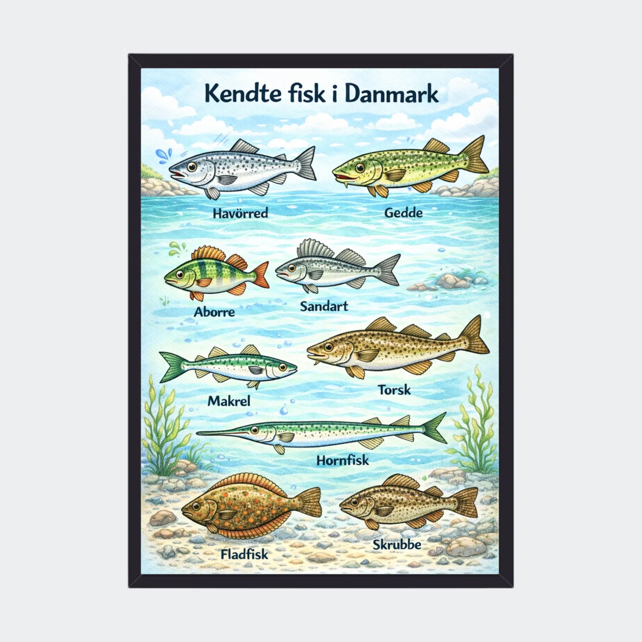 Sort Plakat Alm Danske Fisk Plakater 10x15 - Plakater