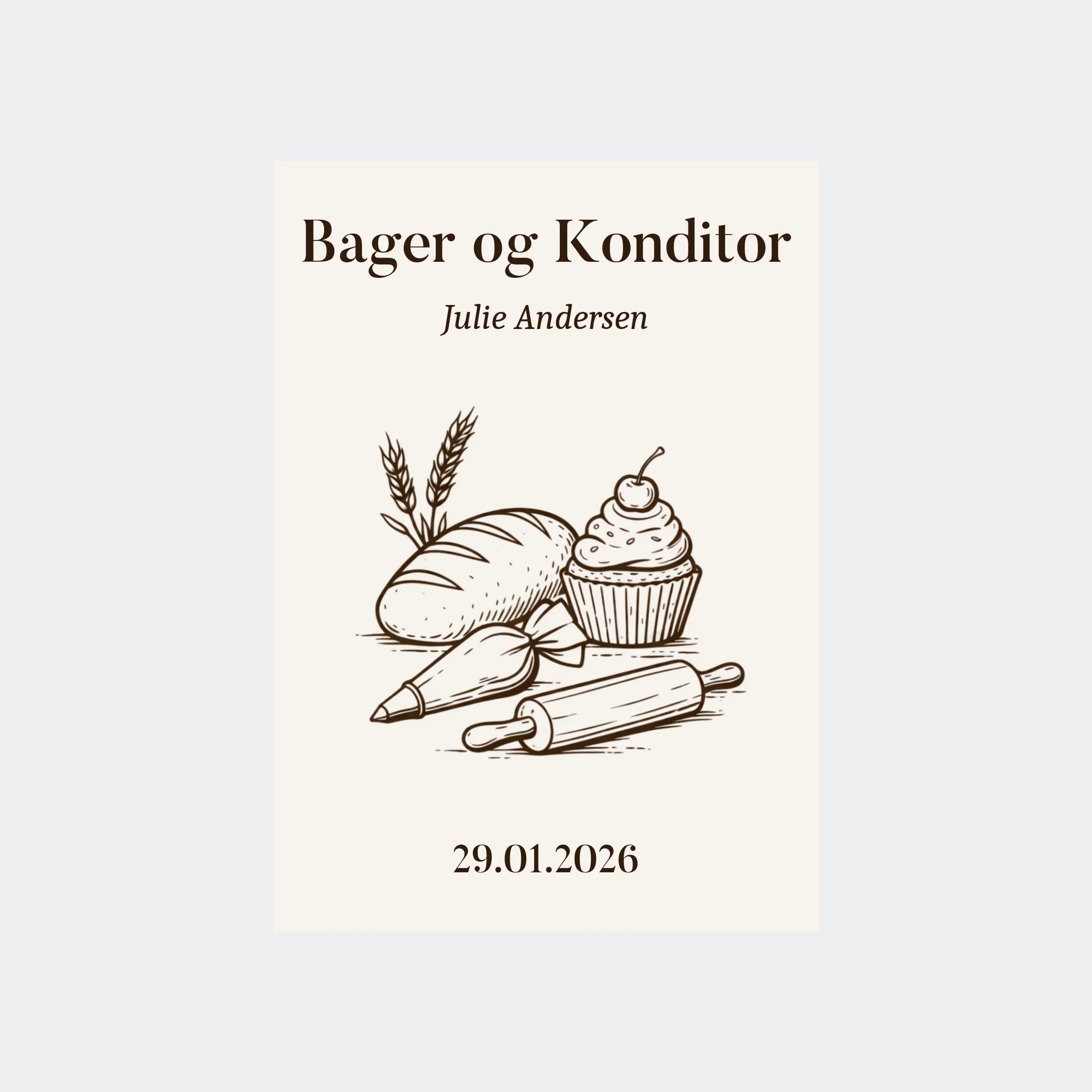 Uden Ramme Plakat Bager Konditor Uddannelse Plakater 10x15 - Teeinblue Plakater