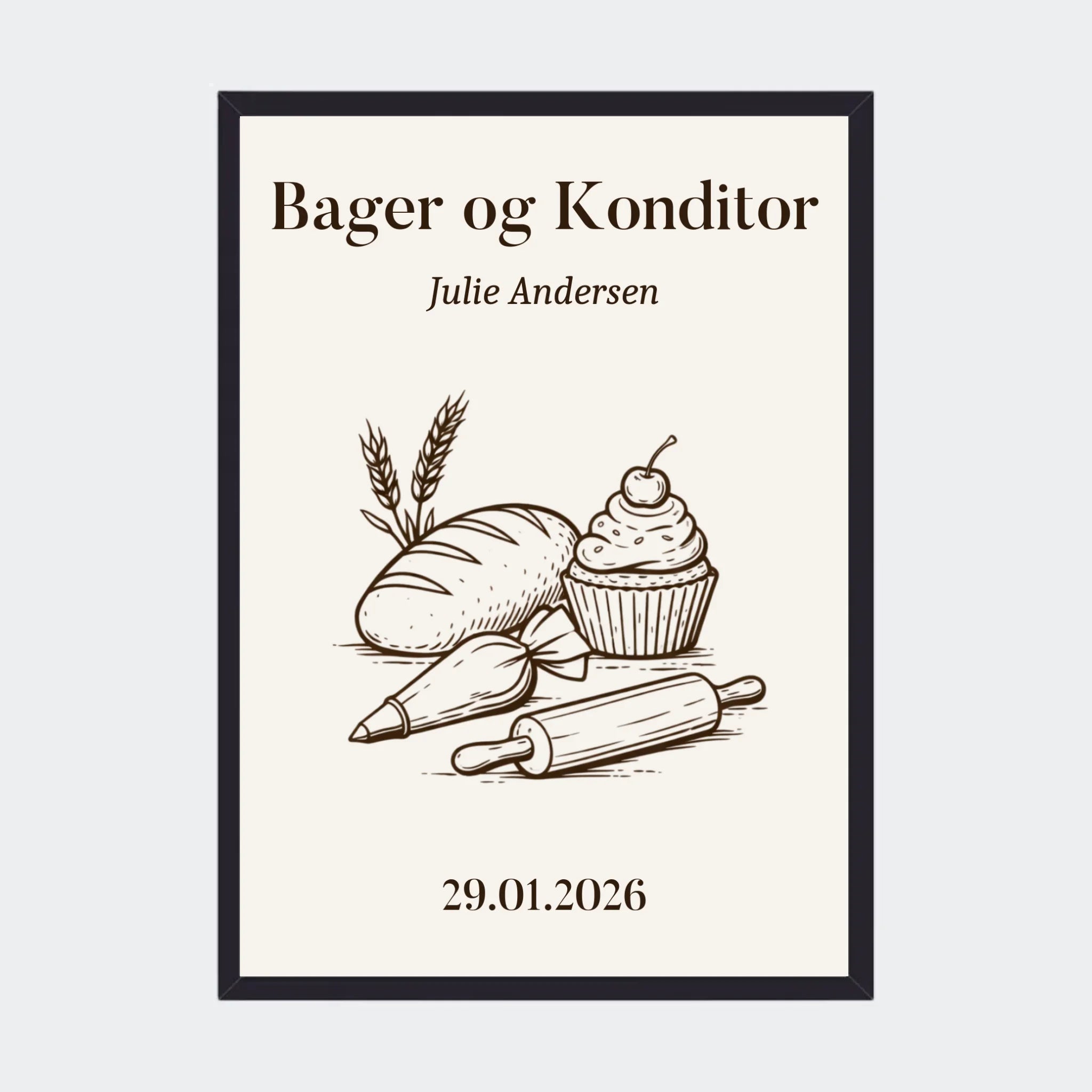 Sort Plakat Bager Konditor Uddannelse Plakater 10x15 - Teeinblue Plakater