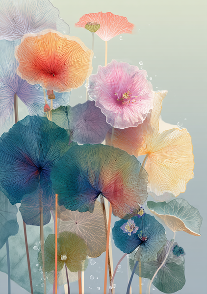Blomster Plakat 167 Akvarelblomster Med Linjespil Vanddråber - Plakat Portalen Plakater
