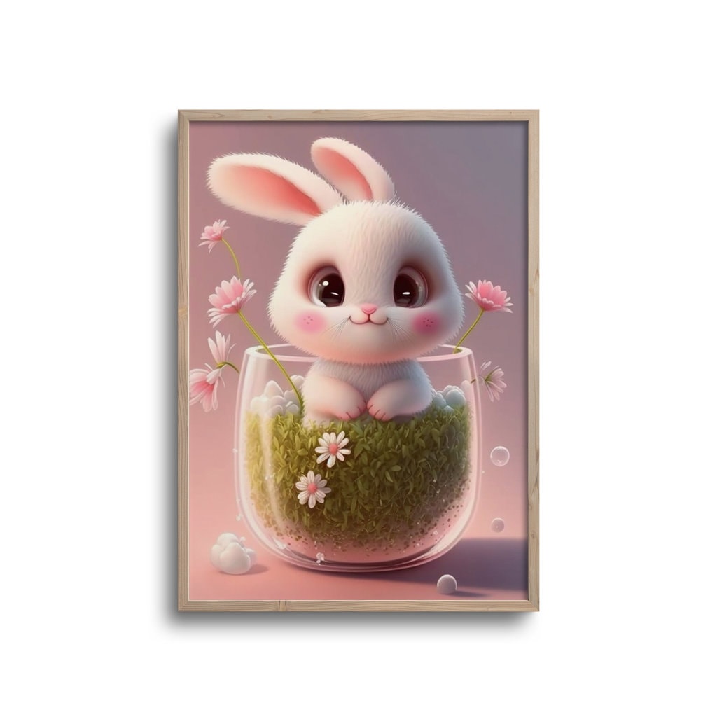 Cute Baby Kanin Glas Plakat - Plakater